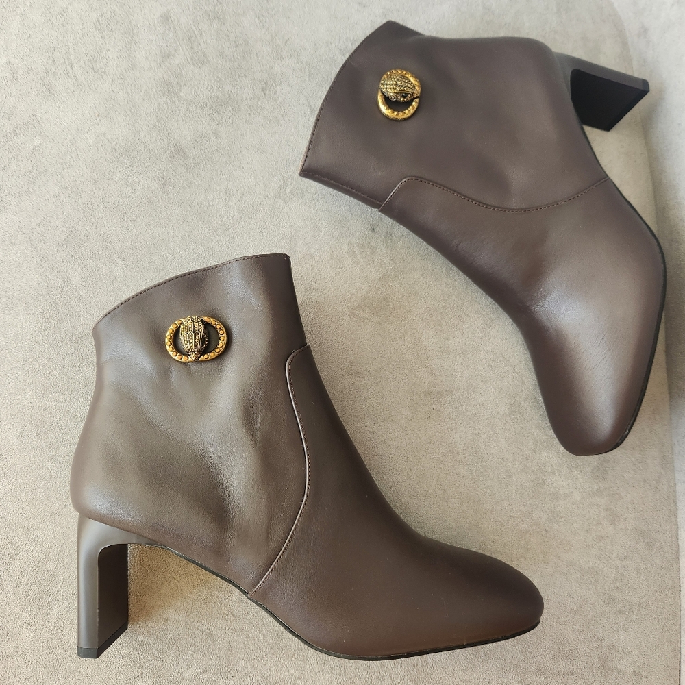 Kurt Geiger Heeled Booties 10 Mocha Mousse Leather Chelsea Square Toe New $235